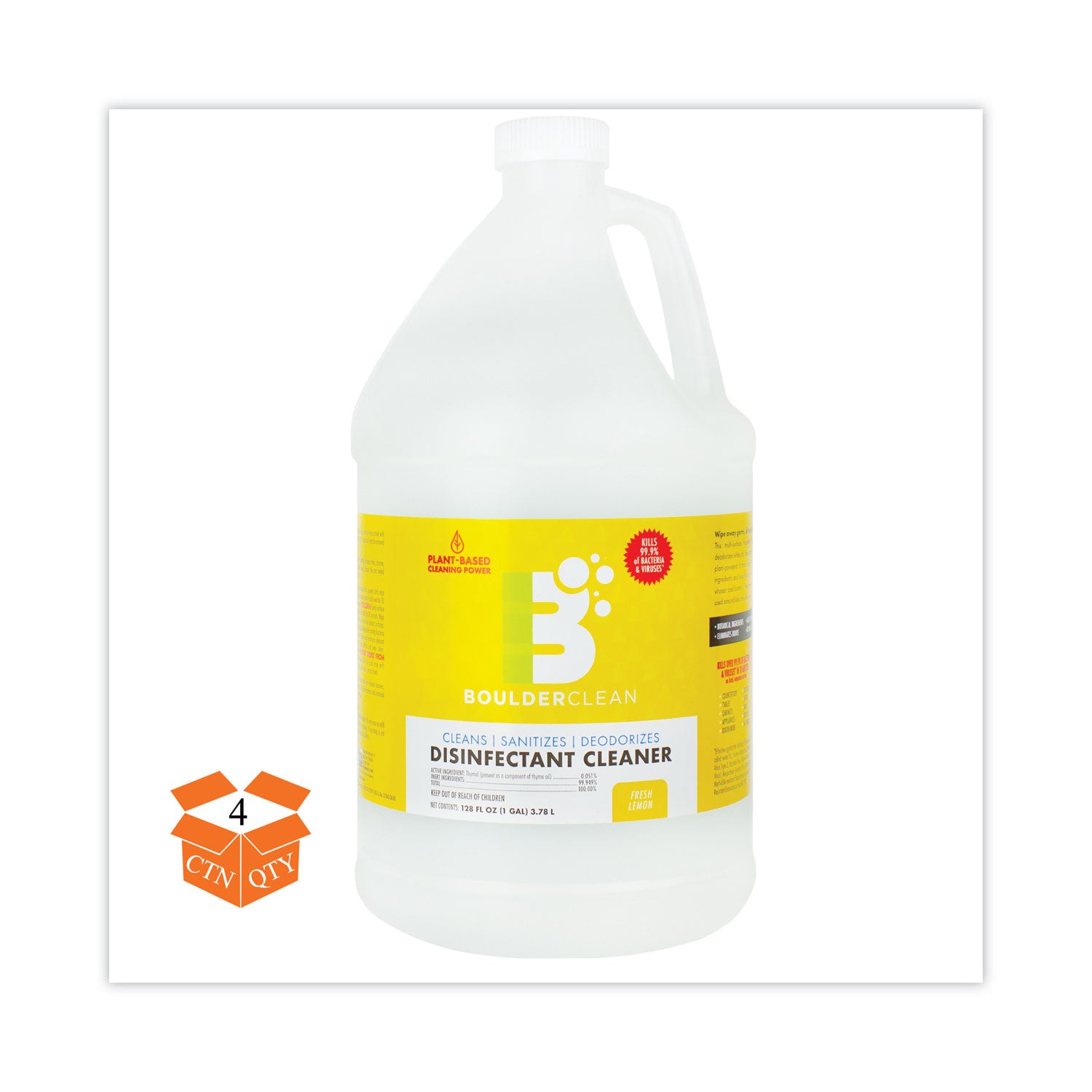 Disinfectant Cleaner, Lemon Scent, 128 oz Bottle, 4/Carton - 2