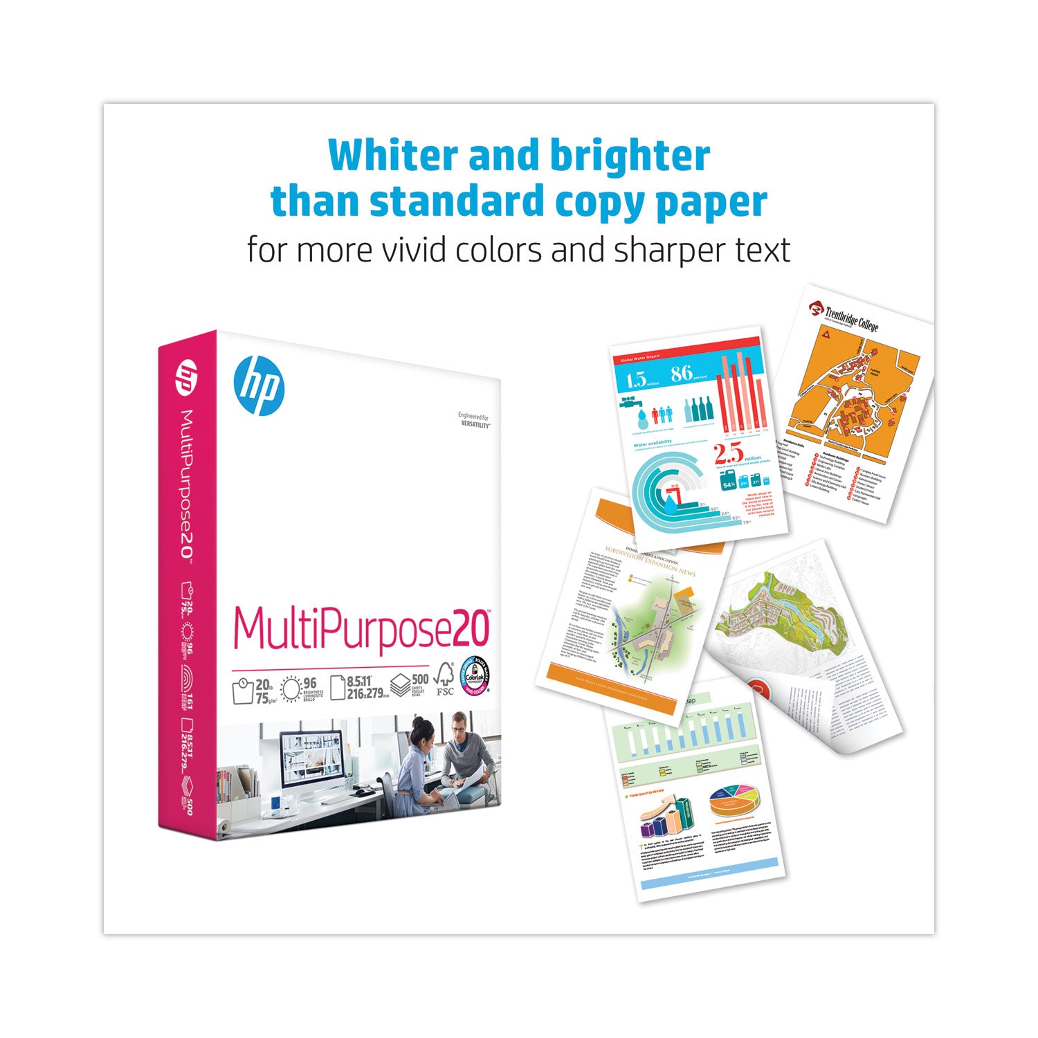 MultiPurpose20 Paper, 96 Bright, 20 lb Bond Weight, 8.5 x 11, White, 500 Sheets/Ream, 10 Reams/Carton - 