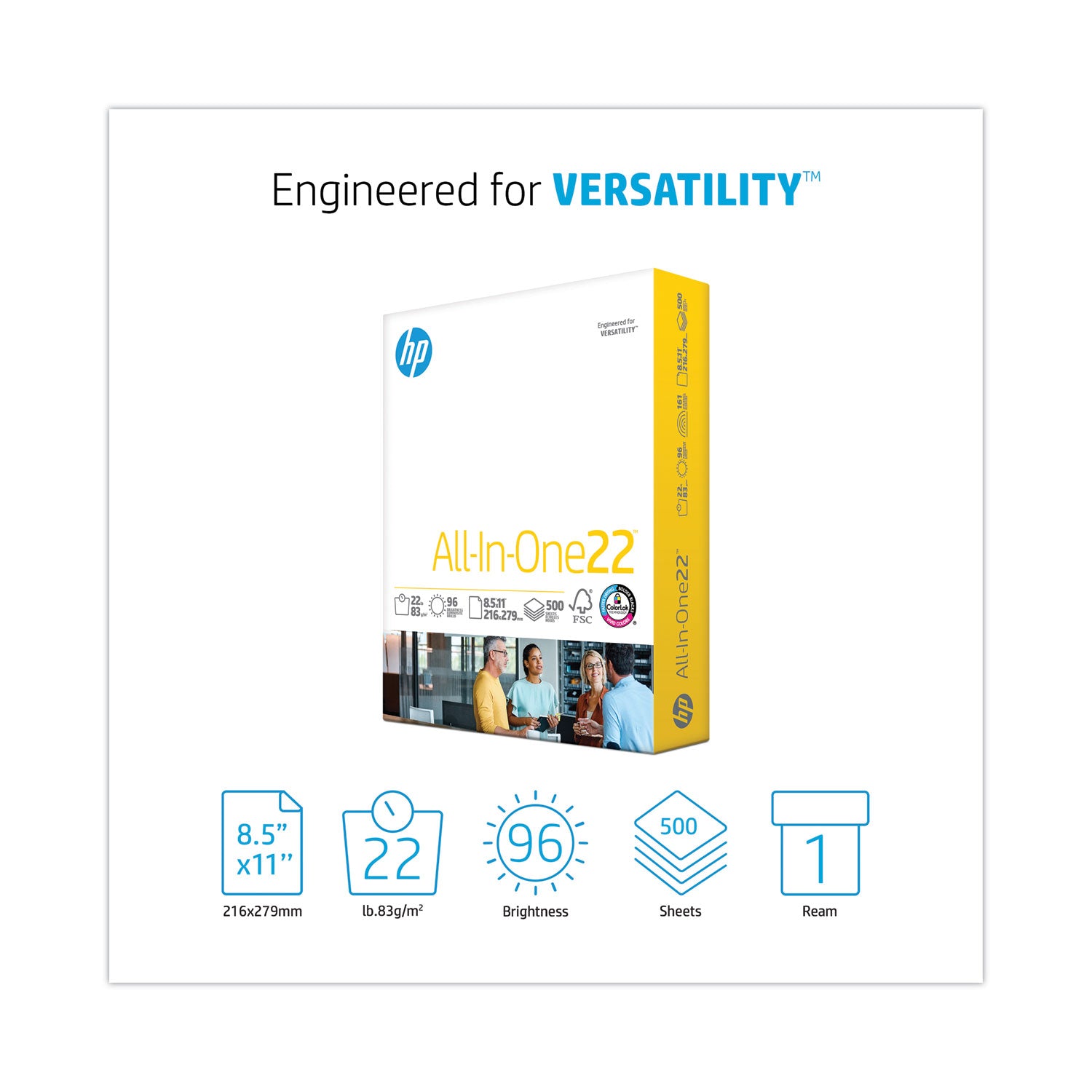 All-In-One22 Paper, 96 Bright, 22 lb Bond Weight, 8.5 x 11, White, 500/Ream