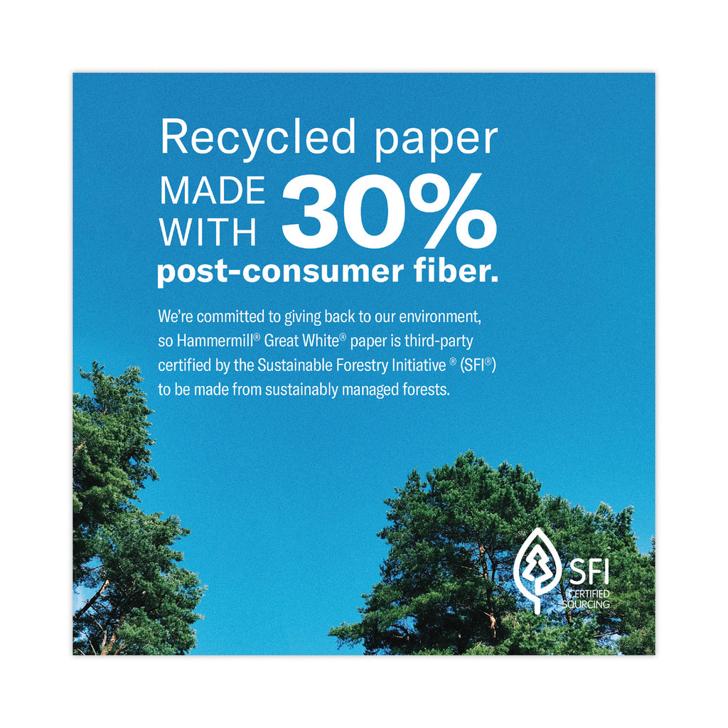 Great White 30 Recycled Print Paper, 92 Bright, 20lb Bond Weight, 8.5 x 11, White, 500/Ream,10 Reams/Carton,40 Cartons/Pallet