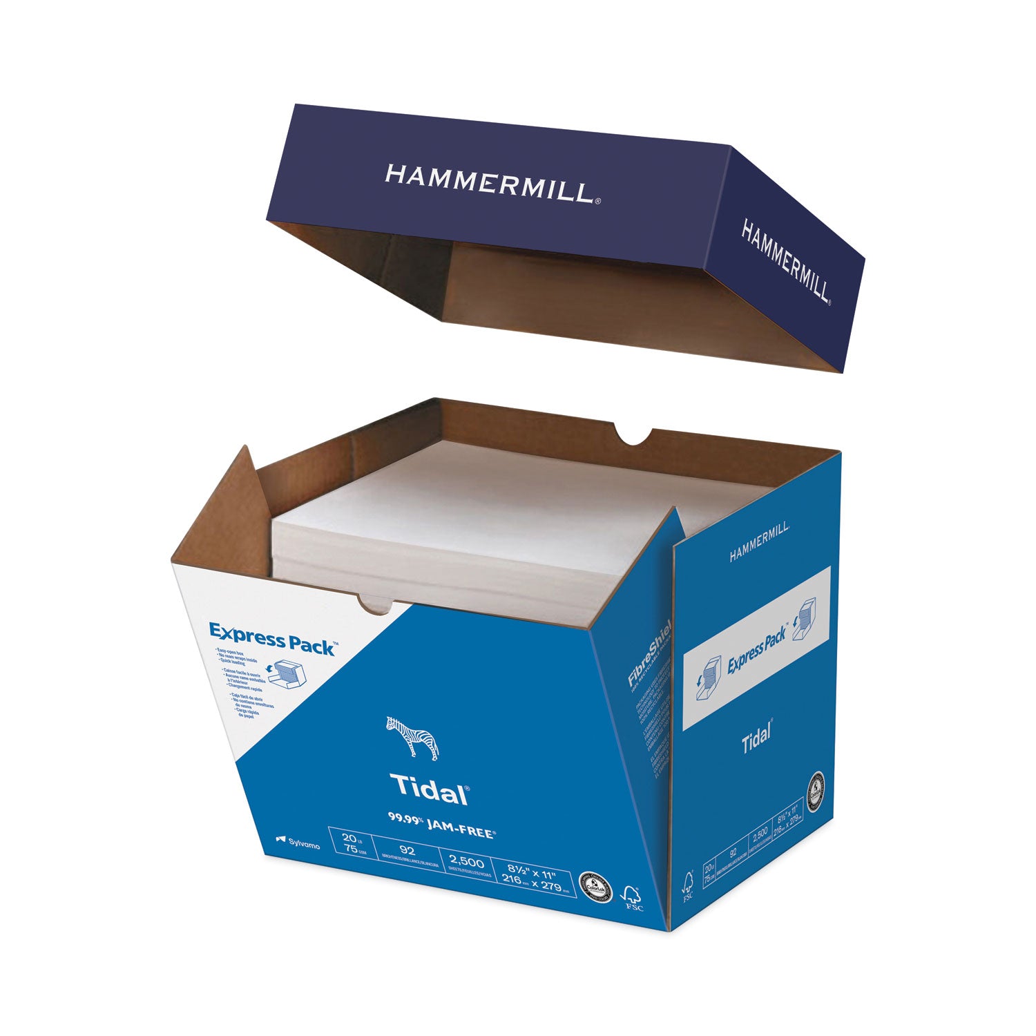 Tidal Print Paper Express Pack, 92 Bright, 20 lb Bond Weight, 8.5 x 11, White, 2,500 Sheets/Carton - 