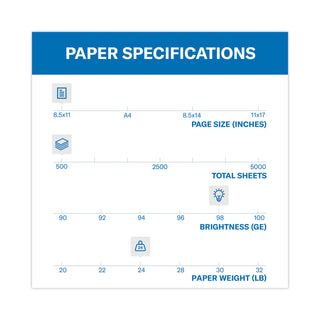 Premium Laser Print Paper, 98 Bright, 3-Hole, 24 lb Bond Weight, 8.5 x 11, White, 500/Ream