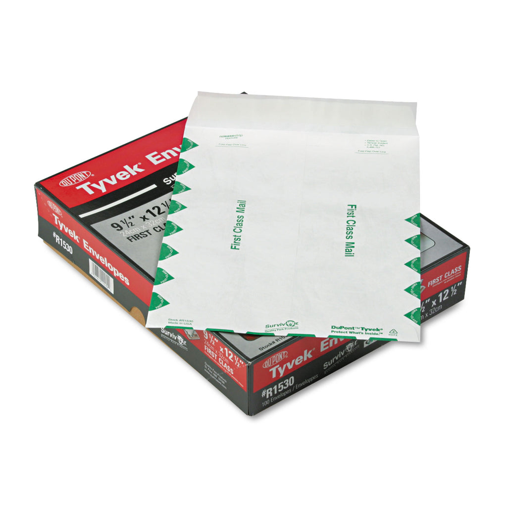 Lightweight 14 lb Tyvek Catalog Mailers, First Class, #12 1/2, Square Flap, Redi-Strip Closure, 9.5 x 12.5, White, 100/Box
