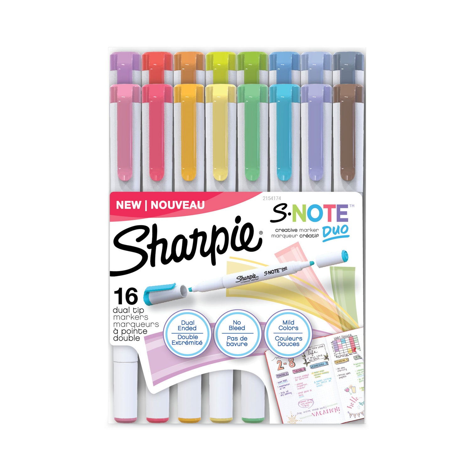 S-Note Creative Markers, Assorted Ink Colors, Bullet/Chisel Tip, White Barrel, 16/Pack