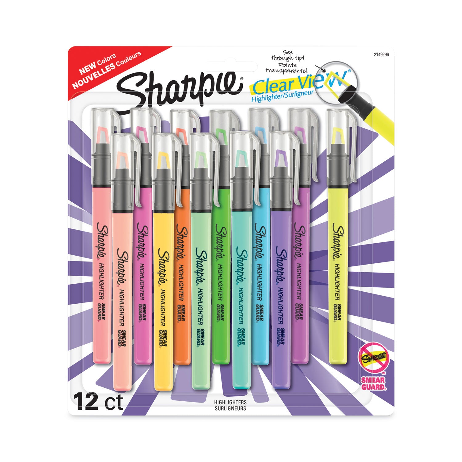 clearview-pen-style-highlighter-assorted-ink-colors-chisel-tip-assorted-barrel-colors-12-pack_san2149296 - 1