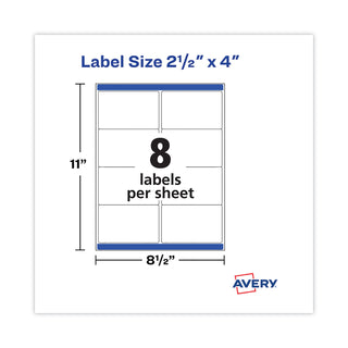 Shipping Labels with TrueBlock Technology, Laser Printers, 2.5 x 4, White, 8/Sheet, 100 Sheets/Pack