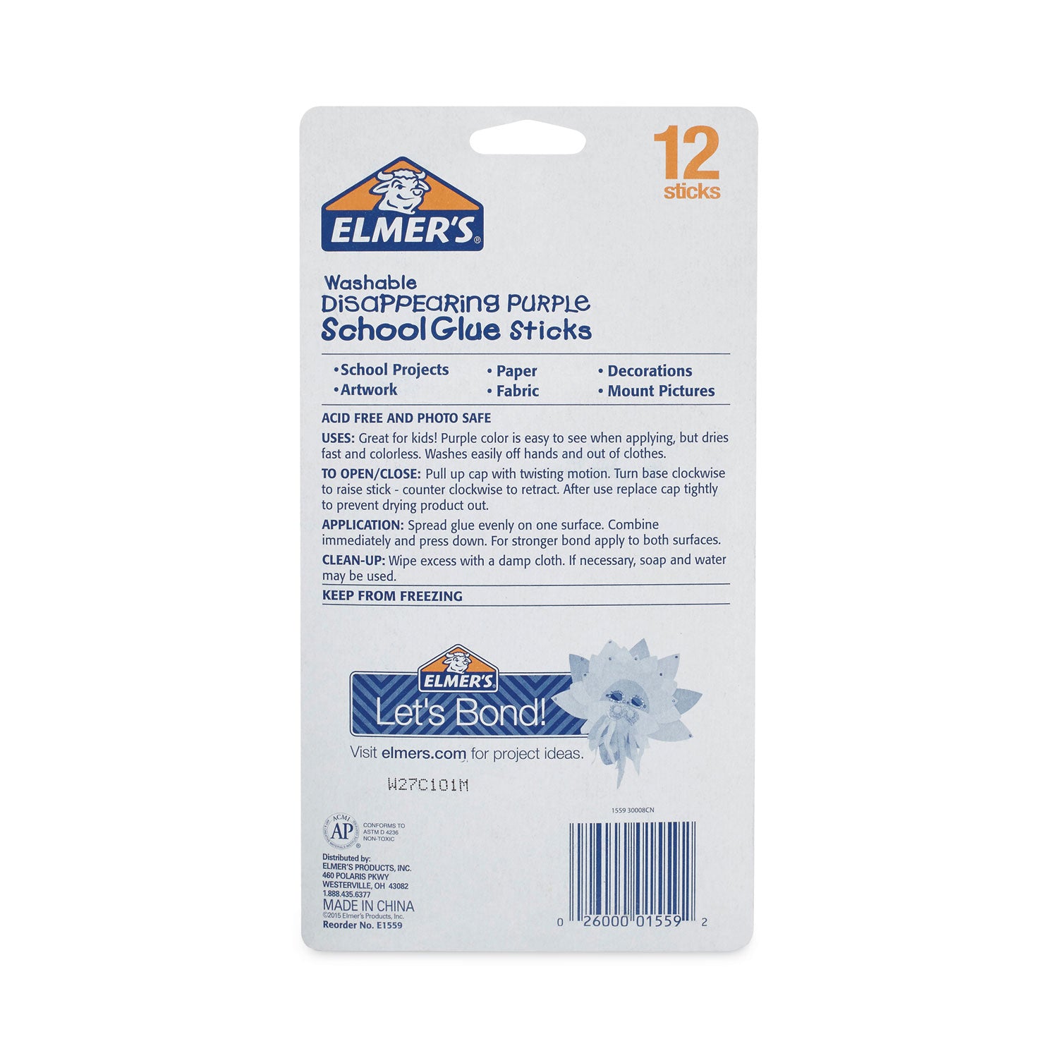 Disappearing Purple School Glue Stick, 0.21 oz, Dries Clear, 12/Pack