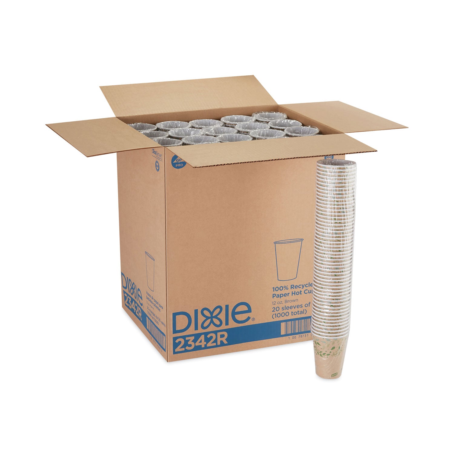 EcoSmart Recycled Fiber Hot/Cold Cups, 12 oz, Kraft/Green, 50/Sleeve, 20 Sleeves/Carton