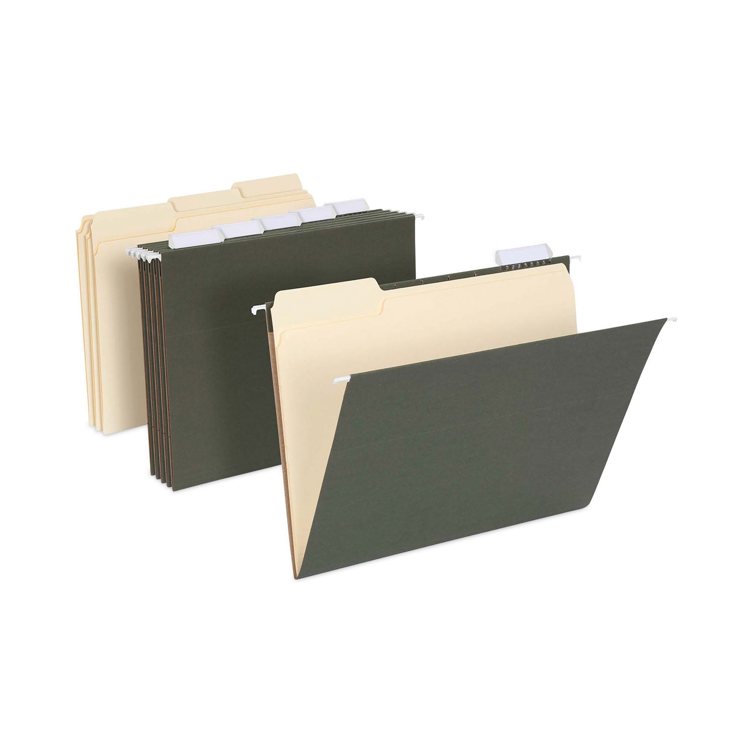 hanging-file-folder-combo-kit-letter-size-25-1-5-cut-standard-green-hanging-folders-50-1-3-cut-manila-file-folders_pfx99200ee - 1