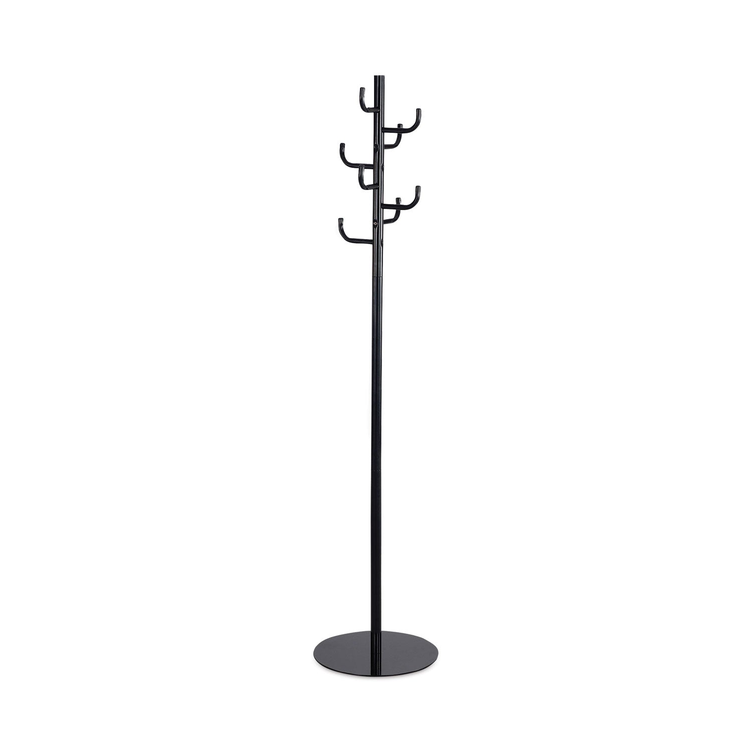 Safco Hook Head Coat Rack - 8 Hooks - for Coat, Jacket, Purse, Hat, Garment - Tubular Steel - Black - 1 Each