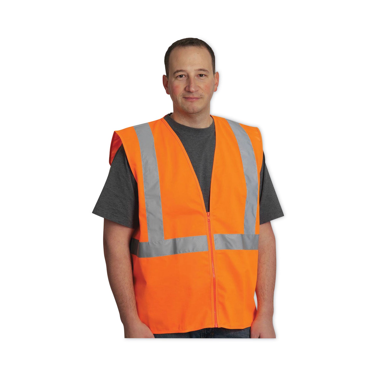 Zipper Safety Vest, Large, Hi-Viz Orange