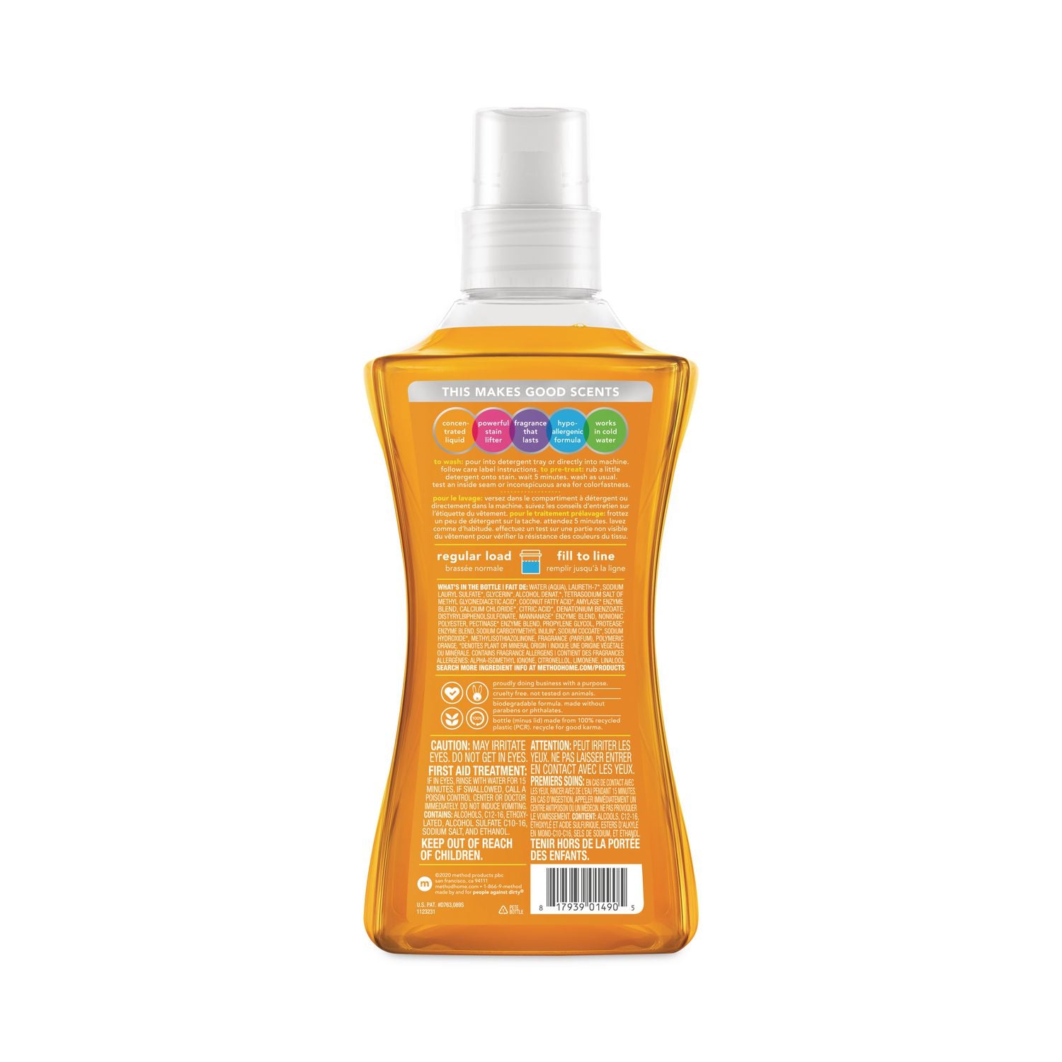 4X Concentrated Laundry Detergent, Ginger Mango, 53.5 oz Bottle, 4/Carton