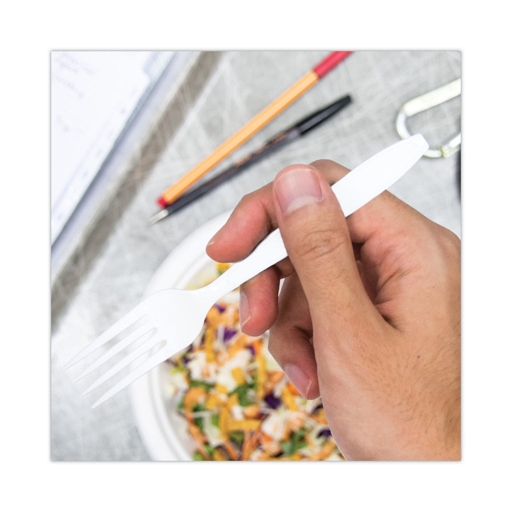 Impress Heavyweight Full-Length Polystyrene Cutlery, Fork, White, 1,000/Carton