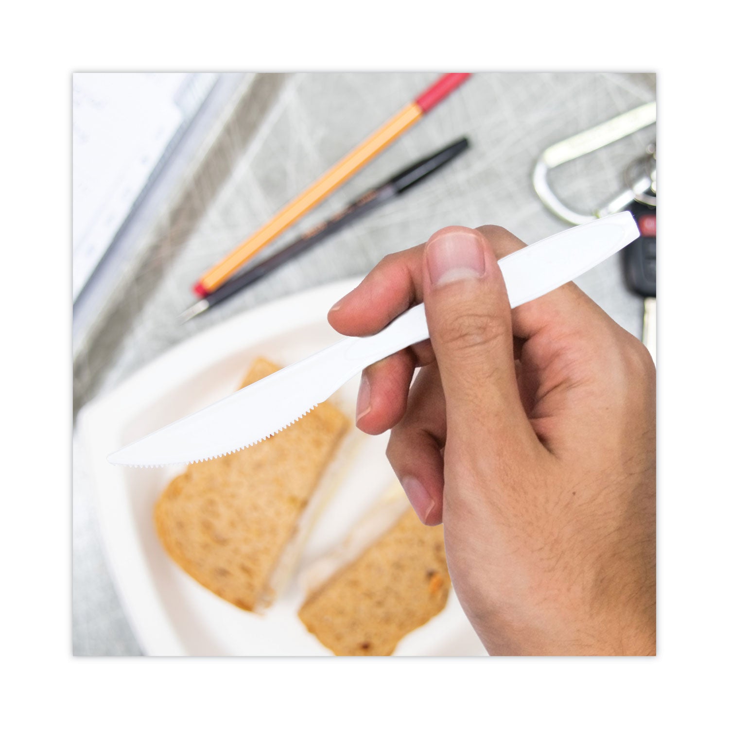 Impress Heavyweight Full-Length Polystyrene Cutlery, Knife, White, 1,000/Carton