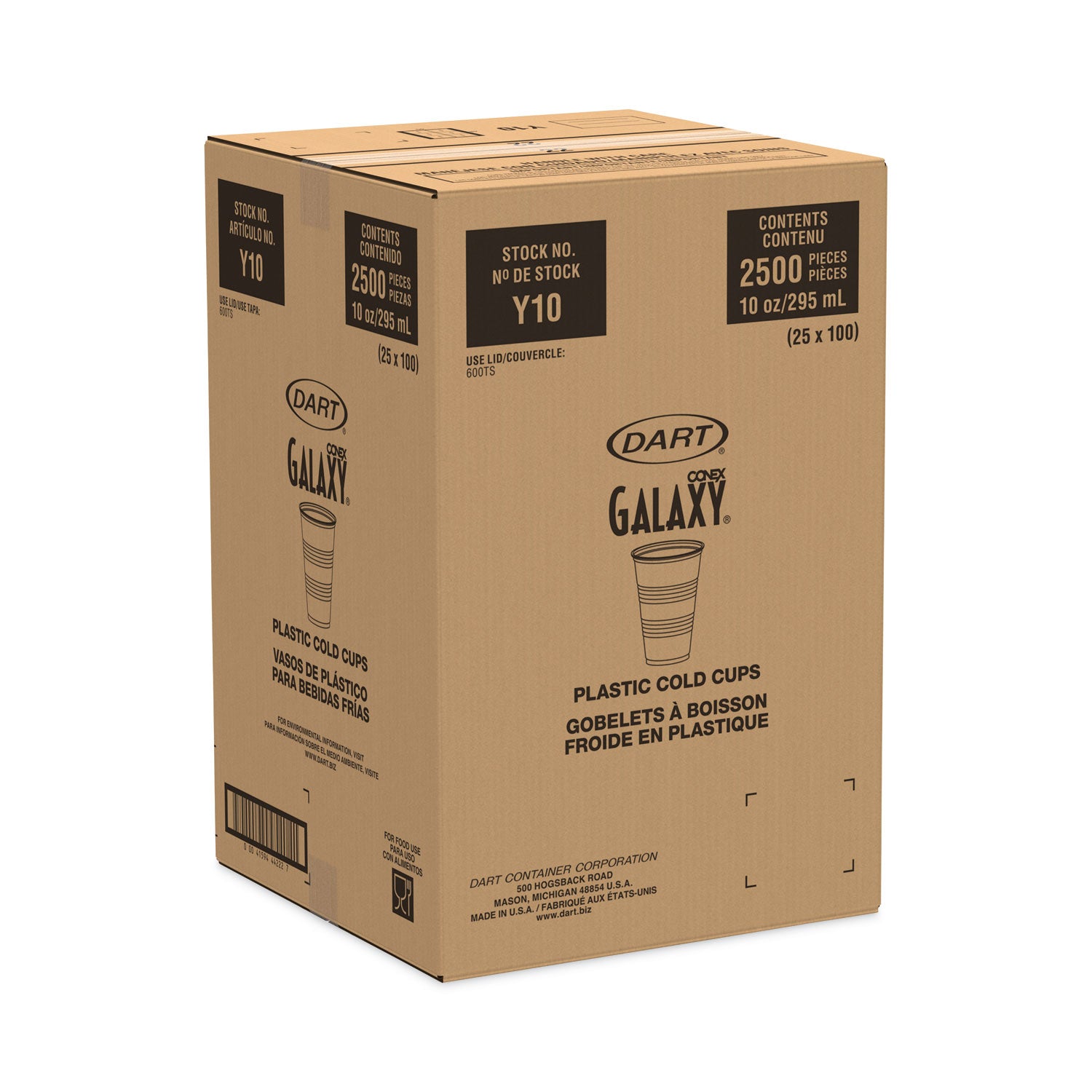 High-Impact Polystyrene Cold Cups, 10 oz, Translucent, 100 Cups/Sleeve, 25 Sleeves/Carton