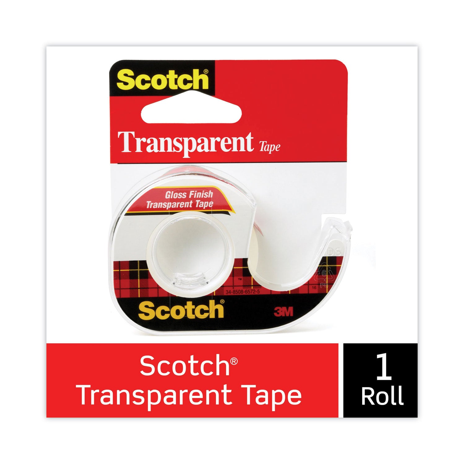 Transparent Tape In Handheld Dispenser, 1" Core, 0.5" x 37.5 ft, Transparent - 