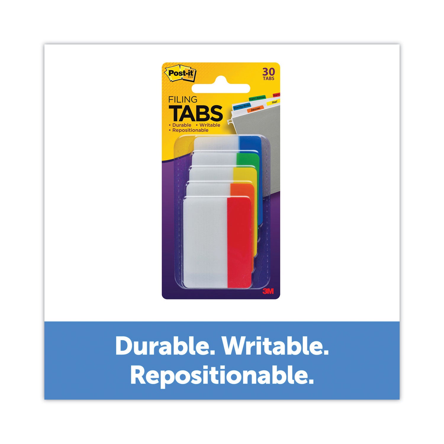 Solid Color Tabs, 1/5-Cut, Assorted Colors, 2" Wide, 30/Pack