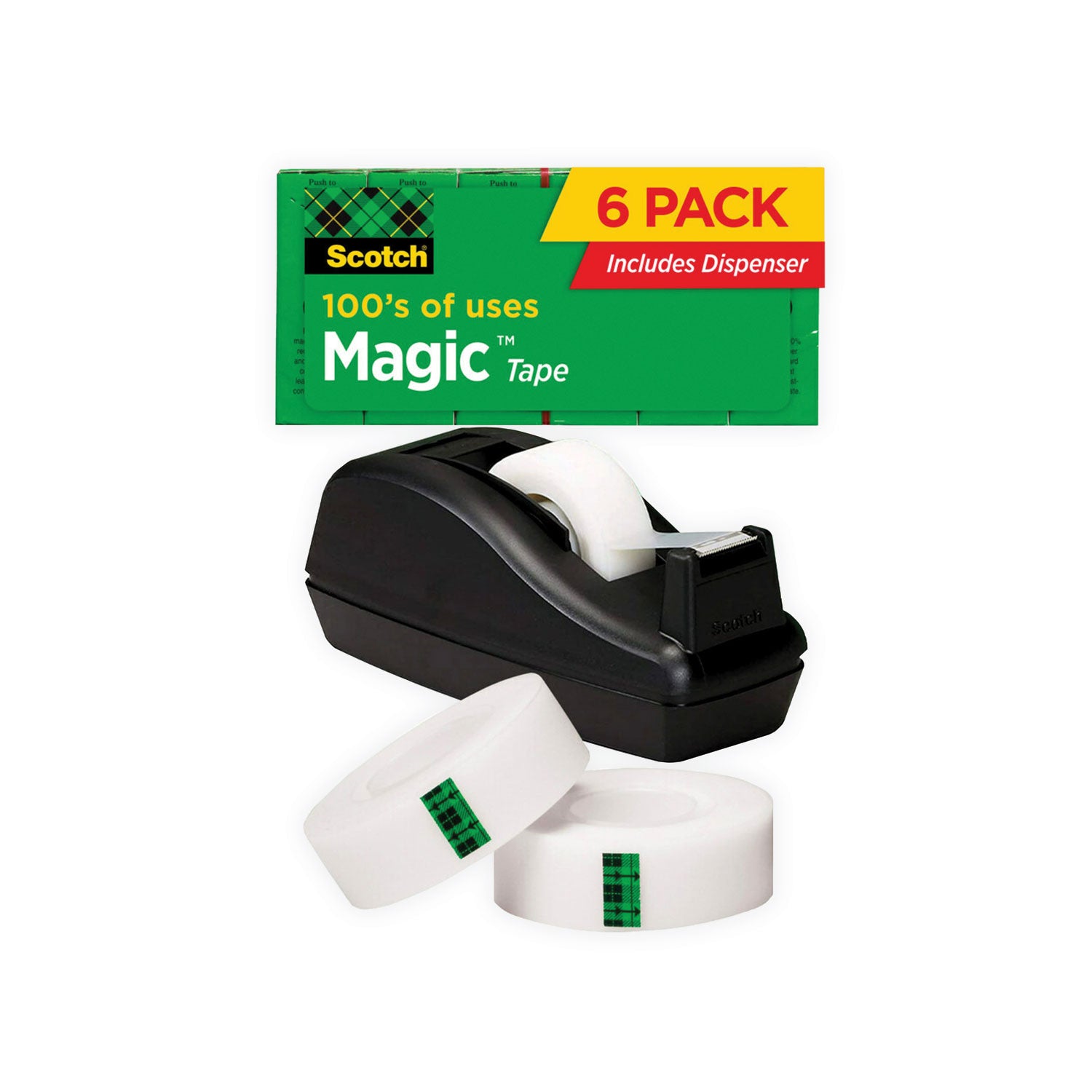 Magic Tape Desktop Dispenser Value Pack, 1" Core, 0.75" x 83.33 ft, Clear - 