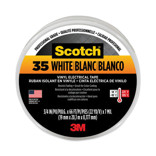Scotch 35 Vinyl Electrical Color Coding Tape, 3" Core, 0.75" x 66 ft, White - 1