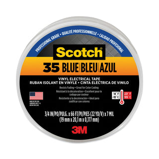 Scotch 35 Vinyl Electrical Color Coding Tape, 3" Core, 0.75" x 66 ft, Blue - 