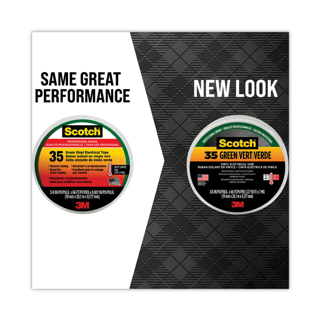 Scotch 35 Vinyl Electrical Color Coding Tape, 3" Core, 0.75" x 66 ft, Green - 