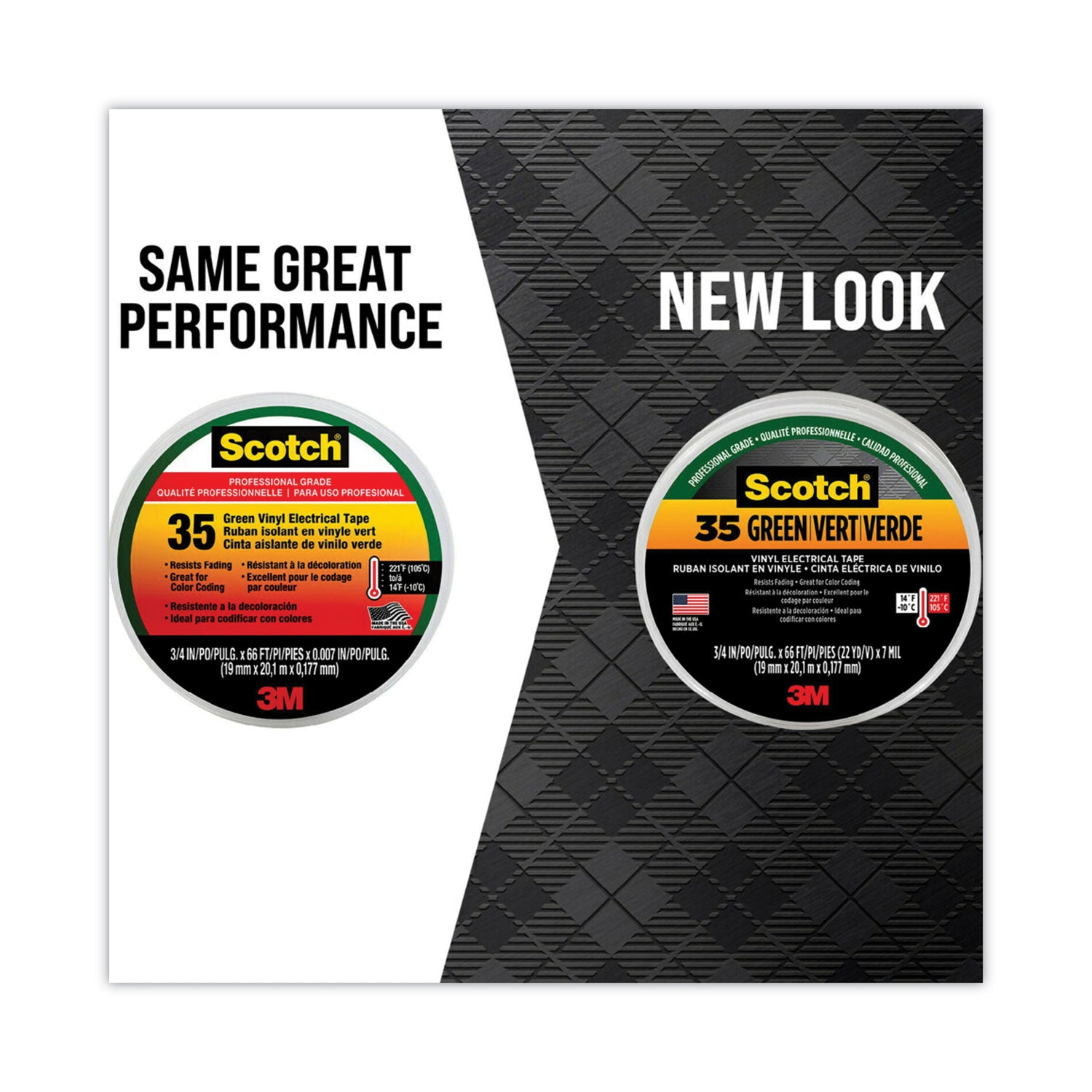 Scotch 35 Vinyl Electrical Color Coding Tape, 3" Core, 0.75" x 66 ft, Green - 
