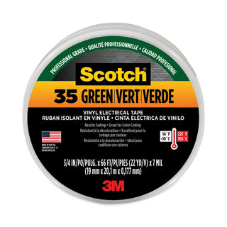 Scotch 35 Vinyl Electrical Color Coding Tape, 3" Core, 0.75" x 66 ft, Green - 