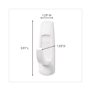 General Purpose Hooks, Large, Plastic, White, 5 lb Capacity, 1 Hook and 2 Strips/Pack