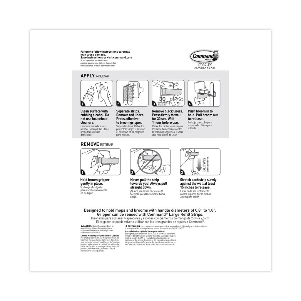 Broom Gripper, 3.12w x 1.85d x 3.34h, White/Gray, 6 Grippers/16 Strips/Pack