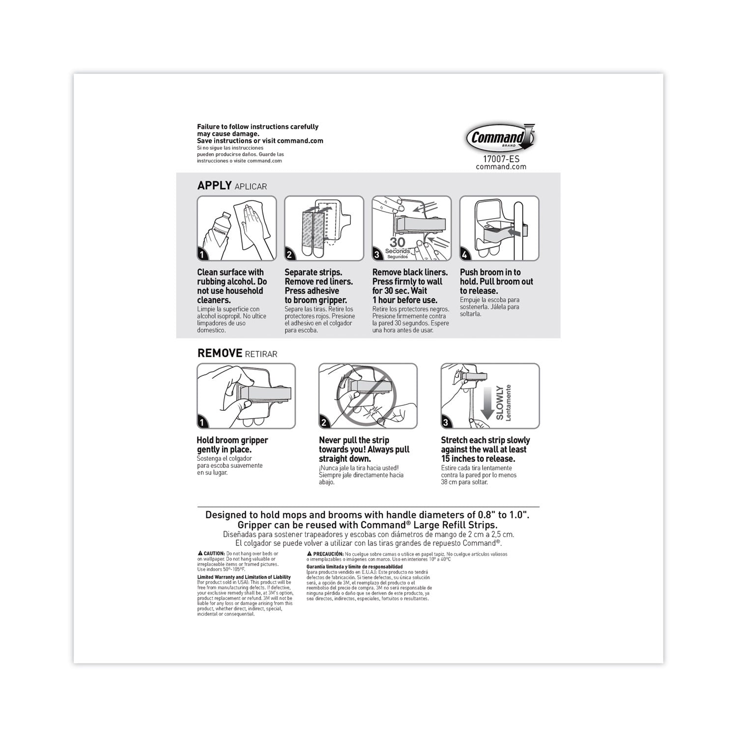 Broom Gripper, 3.12w x 1.85d x 3.34h, White/Gray, 6 Grippers/16 Strips/Pack