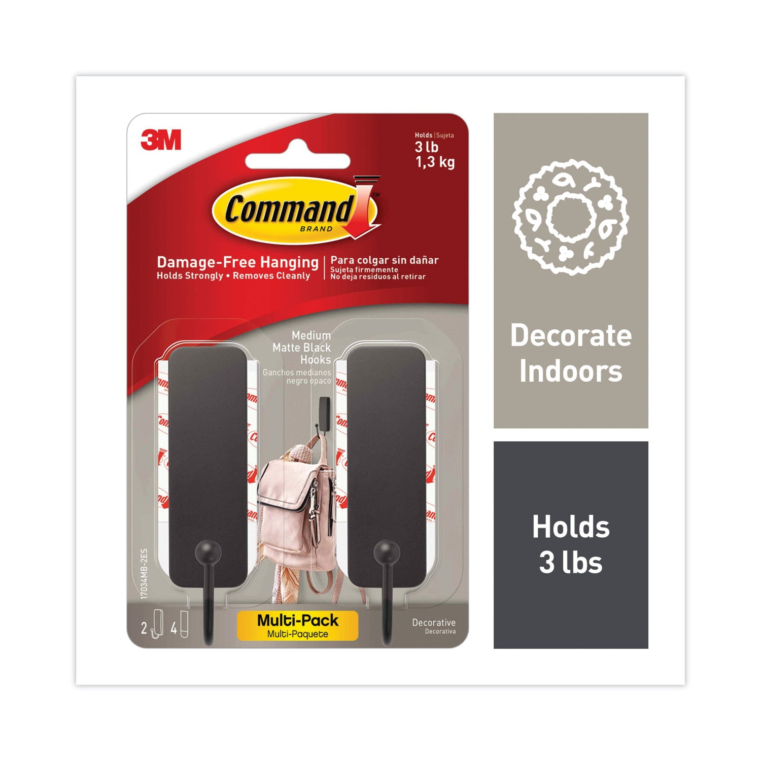 decorative-hooks-medium-plastic-matte-black-3-lb-capacity-2-hooks-and-4-strips-pack_mmm17034mb2es - 1