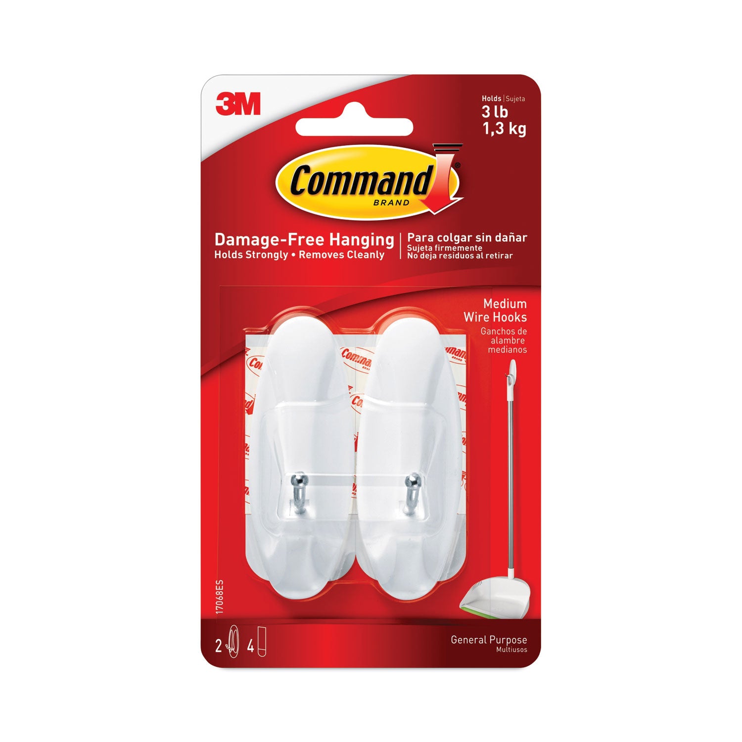general-purpose-wire-hooks-medium-metal-white-3-lb-capacity-2-hooks-and-4-strips-pack_mmm17068es - 2