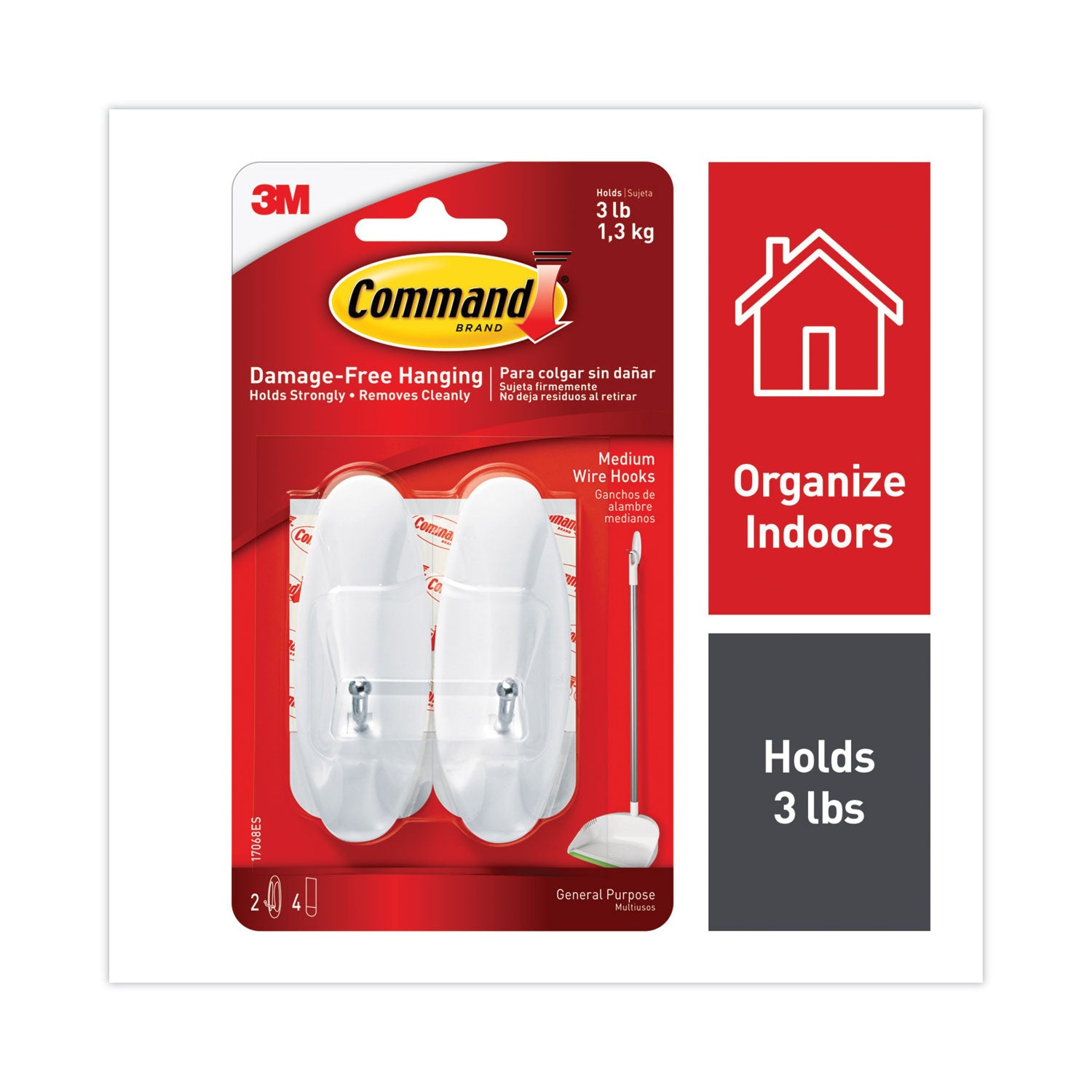 general-purpose-wire-hooks-medium-metal-white-3-lb-capacity-2-hooks-and-4-strips-pack_mmm17068es - 1