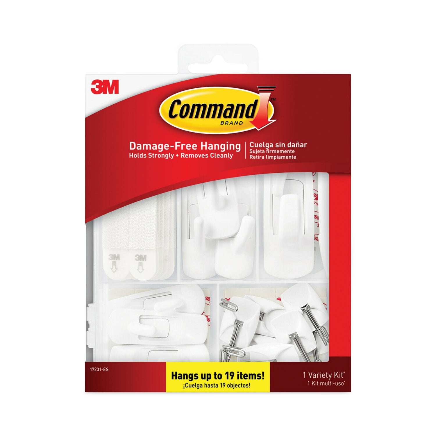 General Purpose Hooks, Variety Pack, Assorted Sizes, Plastic, White, 0.5, 1, 3, 5, 16 lb Capacities, 54 Pieces/Pack