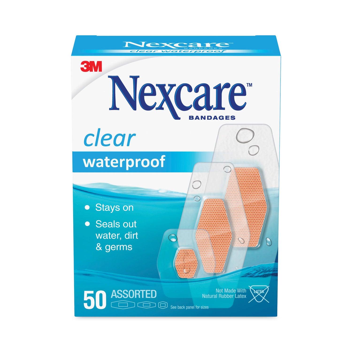 Waterproof, Clear Bandages, Assorted Sizes, 50/Box - 