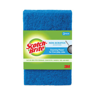 Non-Scratch Scour Pads, Size 3 x 6, Blue, 10/Carton