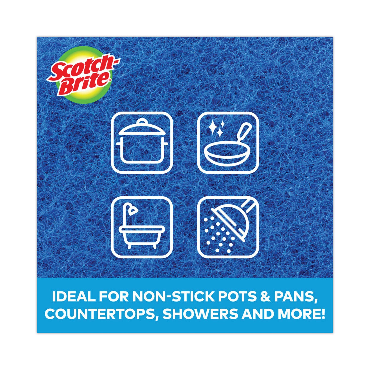 Non-Scratch Scour Pads, Size 3 x 6, Blue, 10/Carton