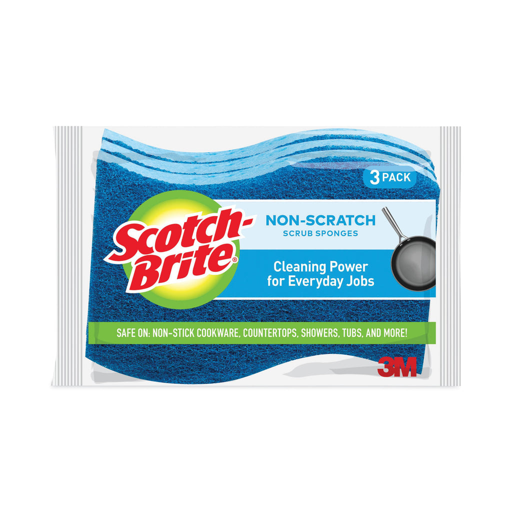 Scotch-Brite - No Scratch Multi-Purpose Scrub Sponge, 4 2/5 x 2 3/5-inch, Blue, 3/Pack, Sold as 1 PK
