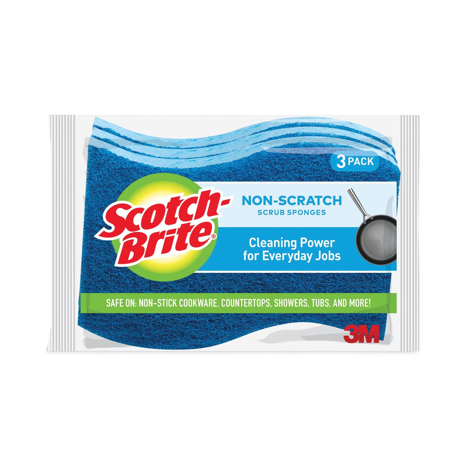 Scotch-Brite - No Scratch Multi-Purpose Scrub Sponge, 4 2/5 x 2 3/5-inch, Blue, 3/Pack, Sold as 1 PK