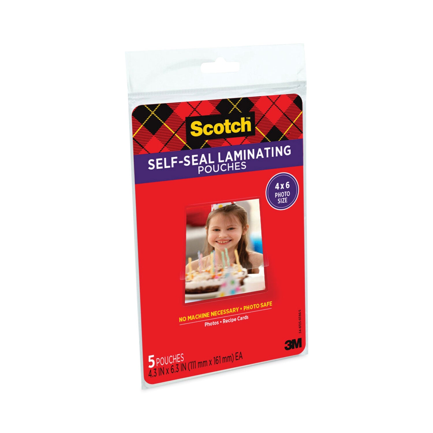 Self-Sealing Laminating Pouches, 9.5 mil, 4.38" x 6.38", Gloss Clear, 5/Pack - 