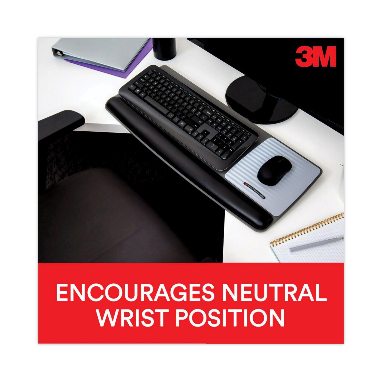 Antimicrobial Gel Mouse Pad/Keyboard Wrist Rest Platform, 25.5 x 10.6, Black/Silver - 