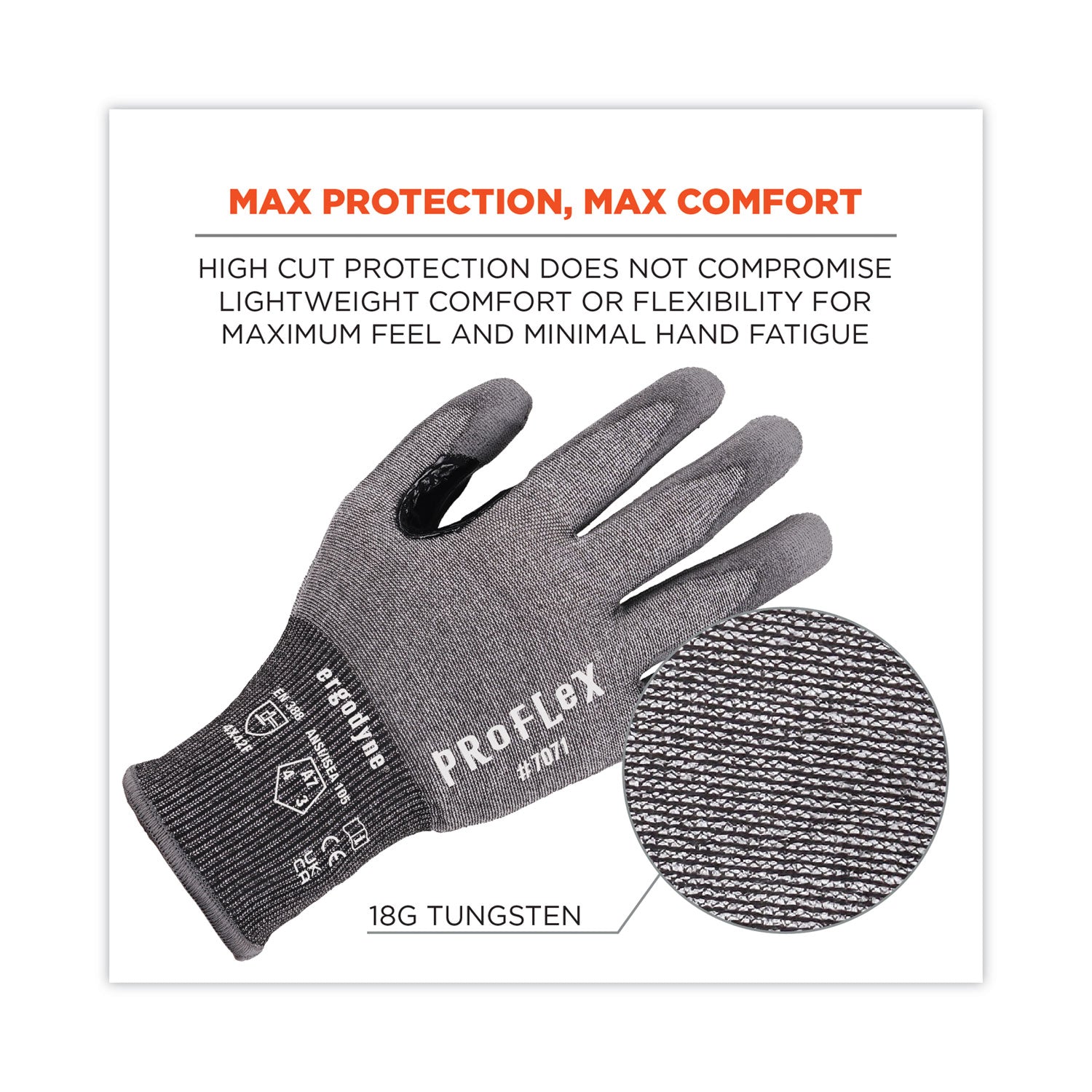 proflex-7071-ansi-a7-pu-coated-cr-gloves-gray-2x-large-12-pairs-pack-ships-in-1-3-business-days_ego18066 - 2