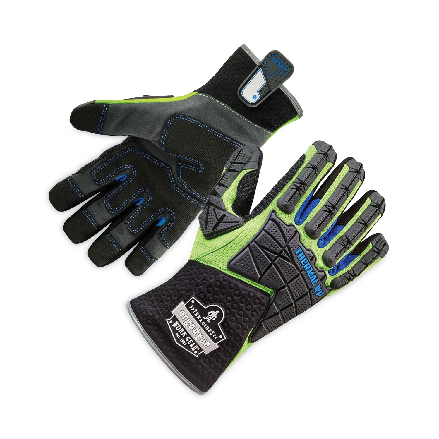 ProFlex 925WP Performance Dorsal Impact-Reducing Thermal Waterprf Gloves, Black/Lime, Large, Pair, Ships in 1-3 Business Days