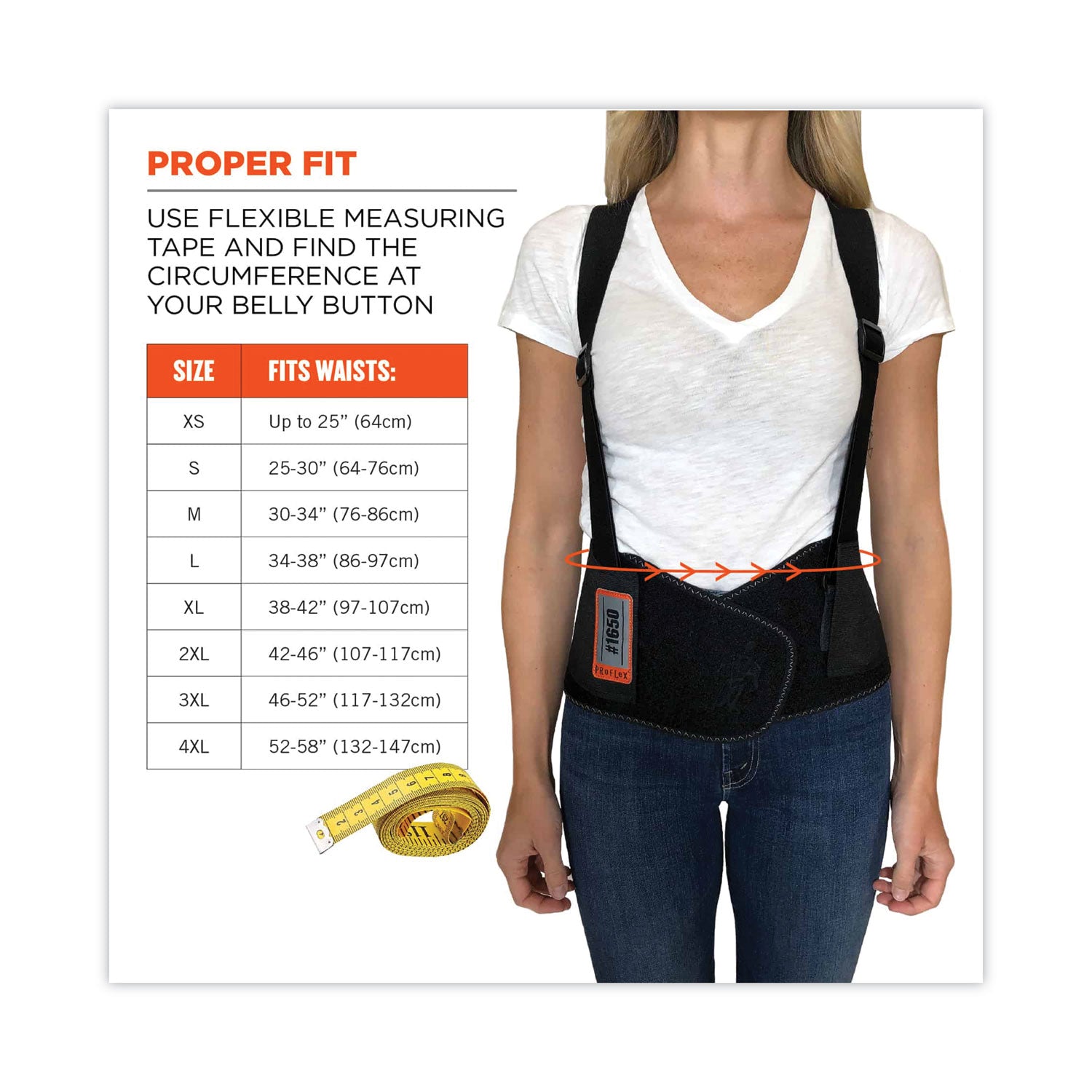 ProFlex 1650 Economy Elastic Back Support Brace, 4X-Large, 52" to 58" Waist, Black, Ships in 1-3 Business Days - 