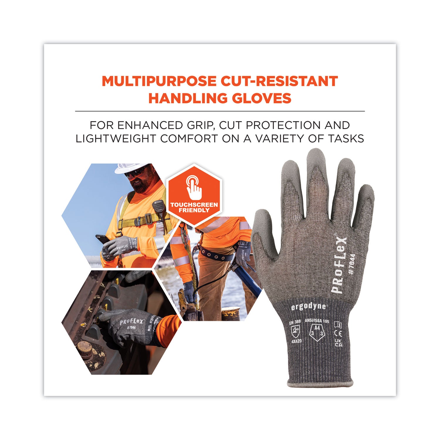 ProFlex 7044 ANSI A4 PU Coated CR Gloves, Gray, X-Large, Pair, Ships in 1-3 Business Days