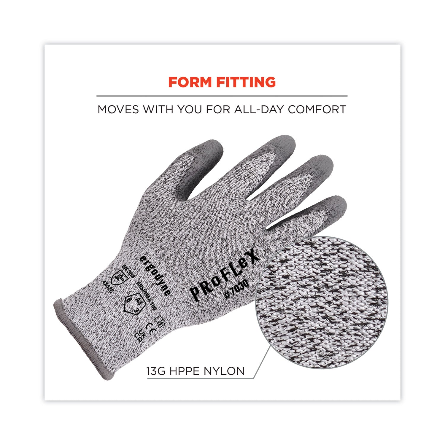 ProFlex 7030 ANSI A3 PU Coated CR Gloves, Gray, Large, 12 Pairs/Pack, Ships in 1-3 Business Days