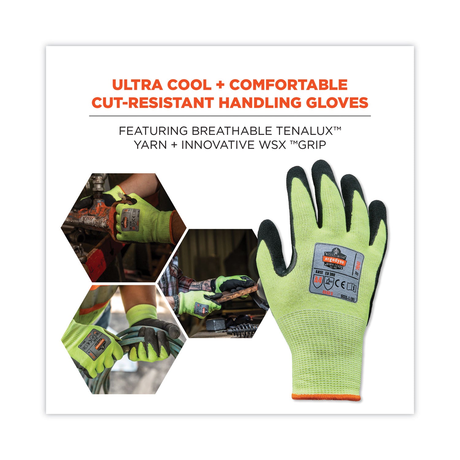 ProFlex 7041 ANSI A4 Nitrile-Coated CR Gloves, Lime, Large, Pair , Ships in 1-3 Business Days