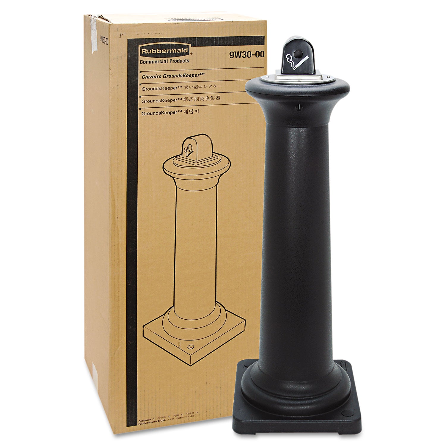 GroundsKeeper Tuscan Receptacle, 22.05 gal, 13 dia x 38.38h, Black