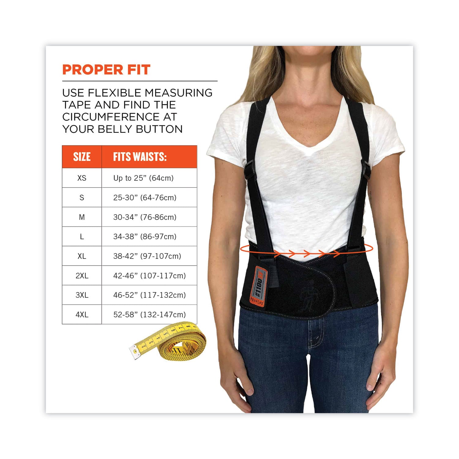 ProFlex 1100SF Standard Spandex Back Support Brace, Large, 34" to 38" Waist, Black, Ships in 1-3 Business Days
