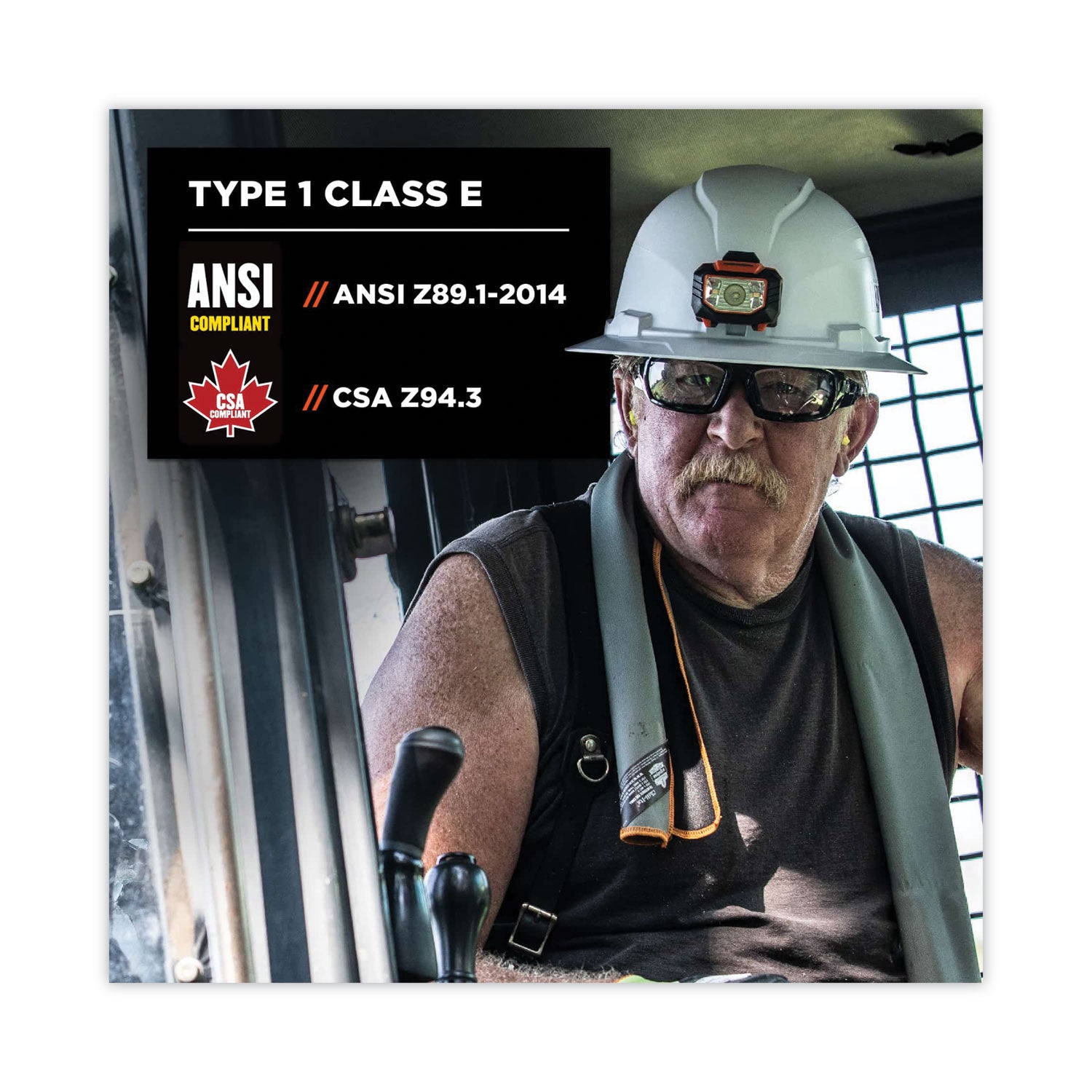 Skullerz 8971LED Class E Hard Hat Full Brim with LED Light, White, Ships in 1-3 Business Days - 3